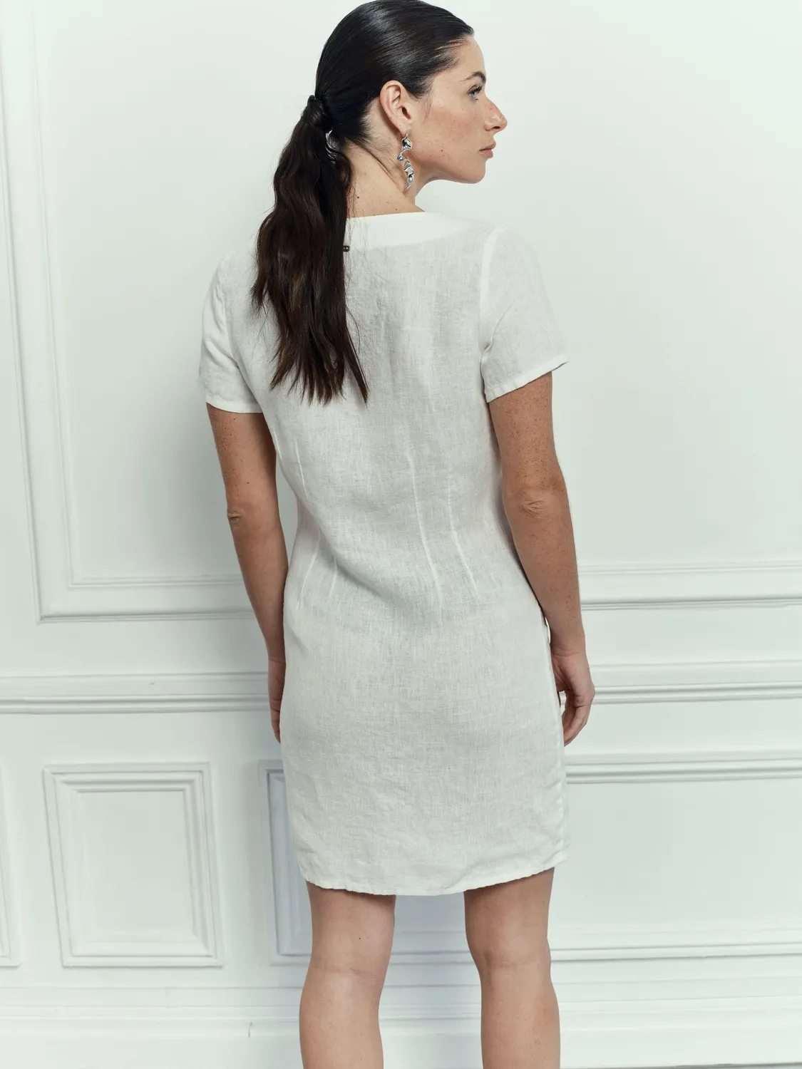 Acquaverde Alena Abito lino White mezza gamba