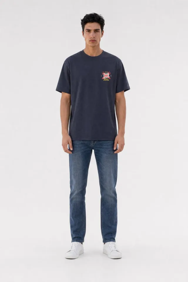 Teddy Smith T-Motorheat Dark Navy t-shirt loose fit uomo