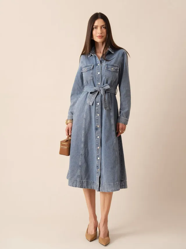 Oraije Rosalie vestito denim midi blu