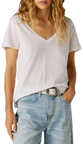 Pepe Jeans Megan V-Neck T-Shirt Donna L Bianco Lino