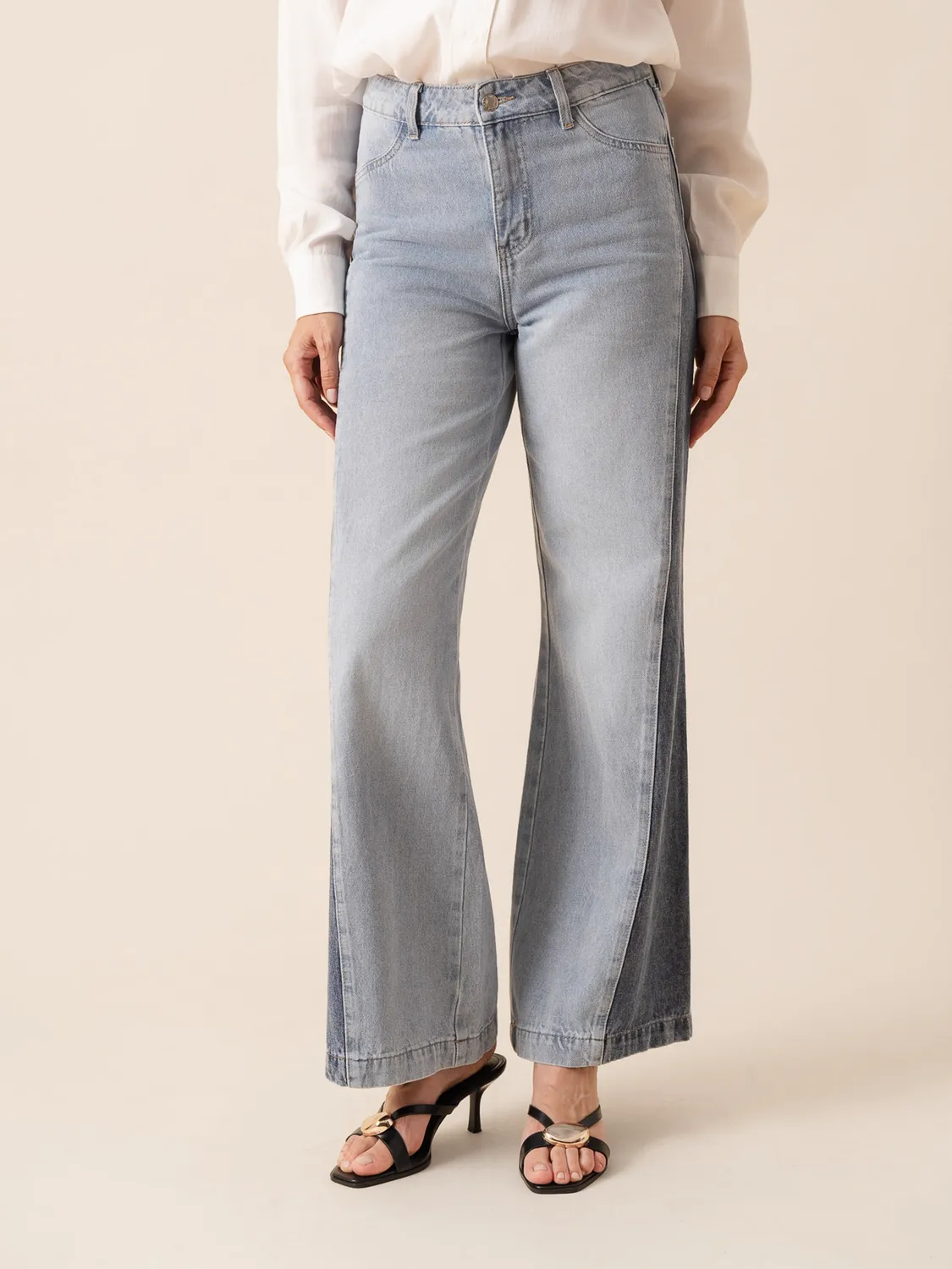 Oraije Mason jeans wide bicolore azzurro