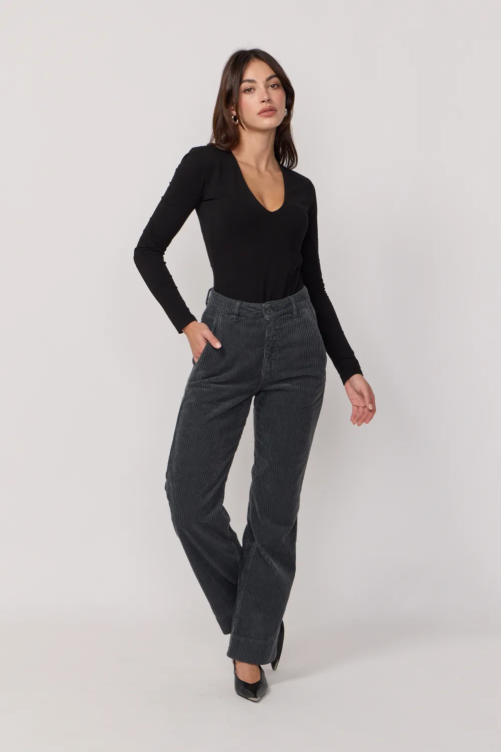 acquaverde Paltrow pantaloni velluto antracite