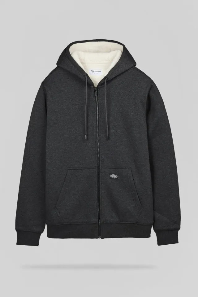 Teddy Smith G-Ony Hoody Zip Felpa Sherpa Nero Uomo