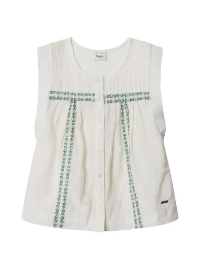 Pepe Jeans Hetty Blusa Bambina 10 Anni Bianco Ricamata