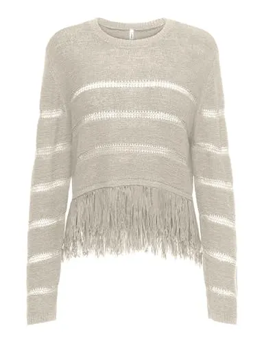 ONLY Onllea LS Fringe O-Neck maglia taglia M sfrangiata