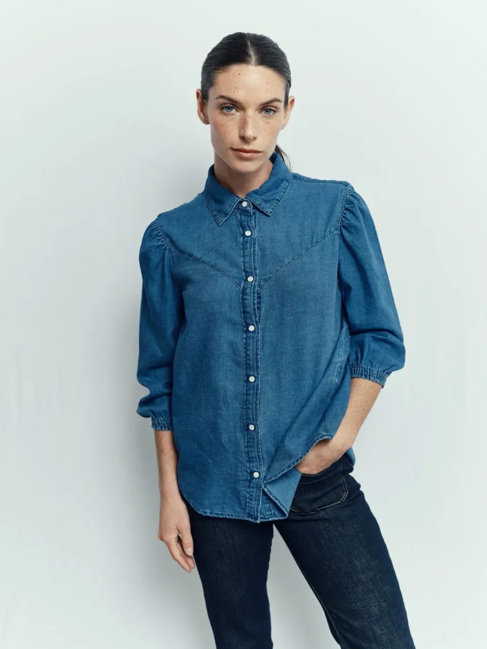 Acquaverde Gerry camicia denim Light Blue maniche 3/4