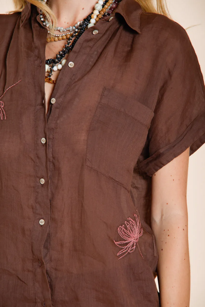 Mason's Livia camicia donna marrone manica corta ramie