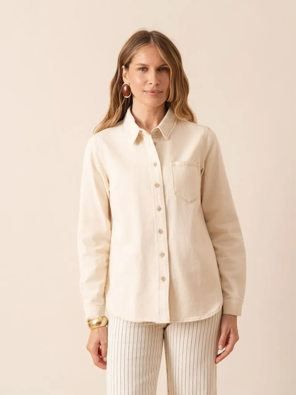 Oraije Celia camicia beige denim oversize cotone