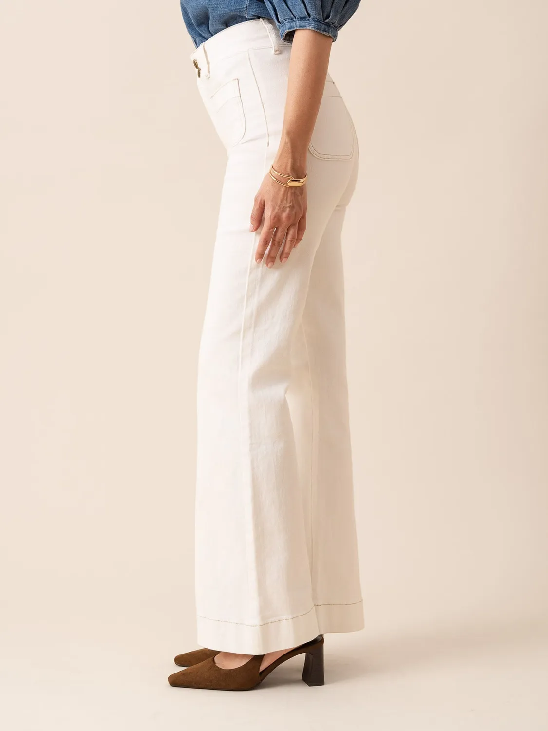 Oraije Elena jeans flare bianco taupe