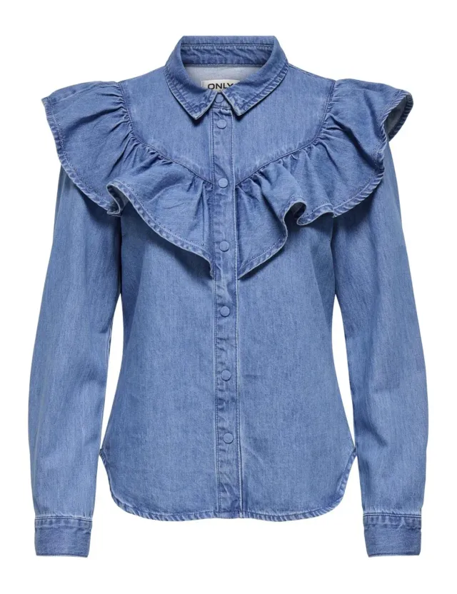 ONLY Onlindigo Frill Stud L/S DNM Shirt Qyt camicia S manica lunga