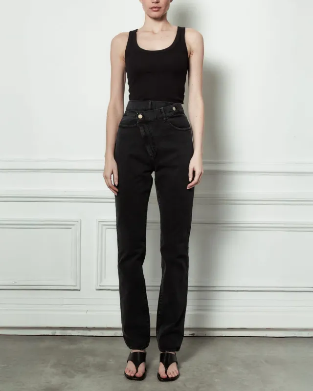 acquaverde April jeans dritti Black Stone denim pesante