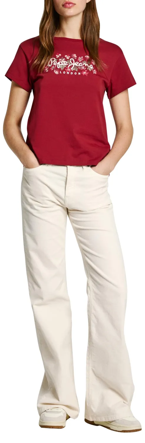Pepe Jeans Ginny T-Shirt Donna Bianca cotone logo floreale