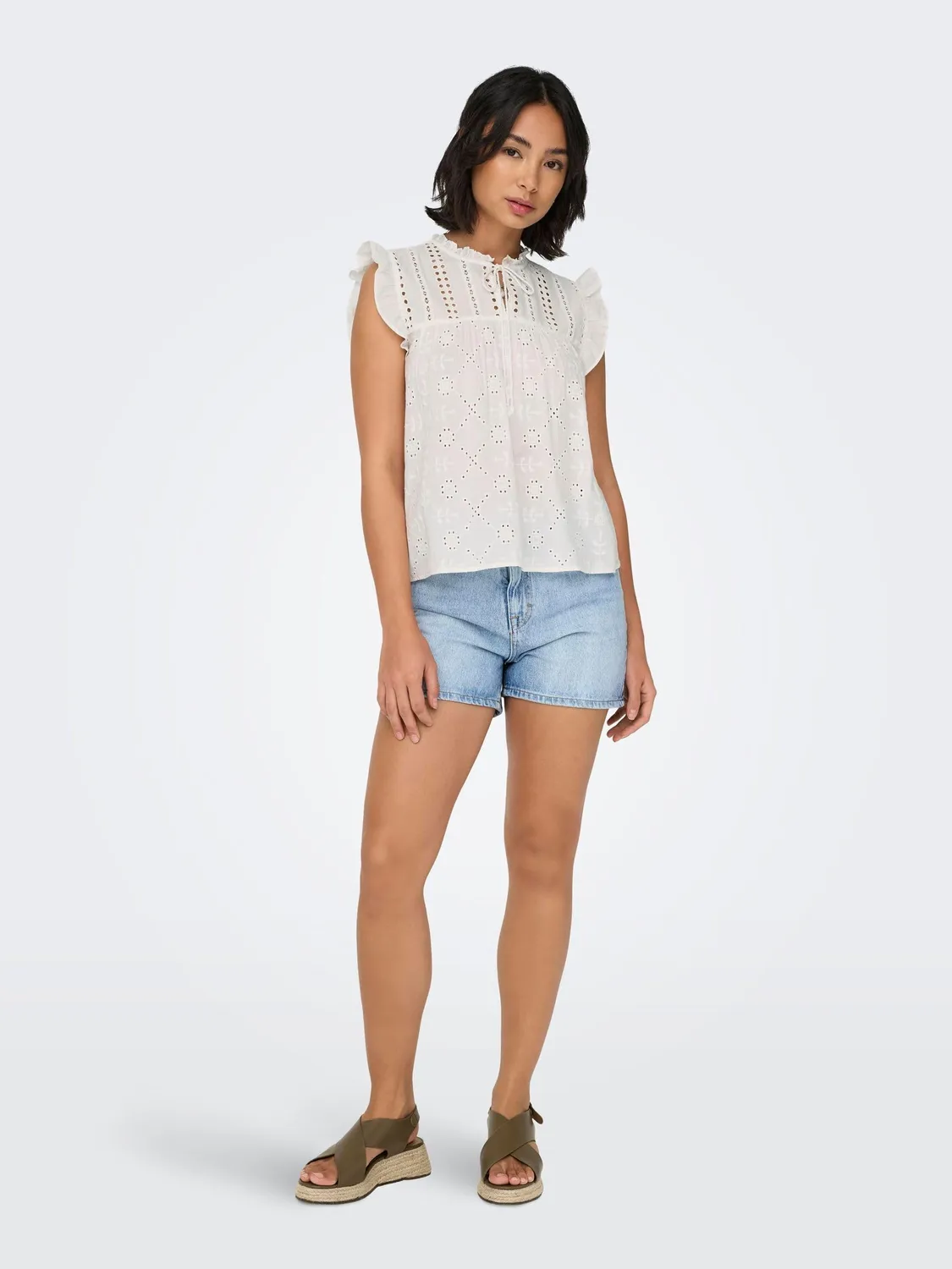 ONLY Onlreva Life S/L Emb Wvn Noos top bianco XS ricamato