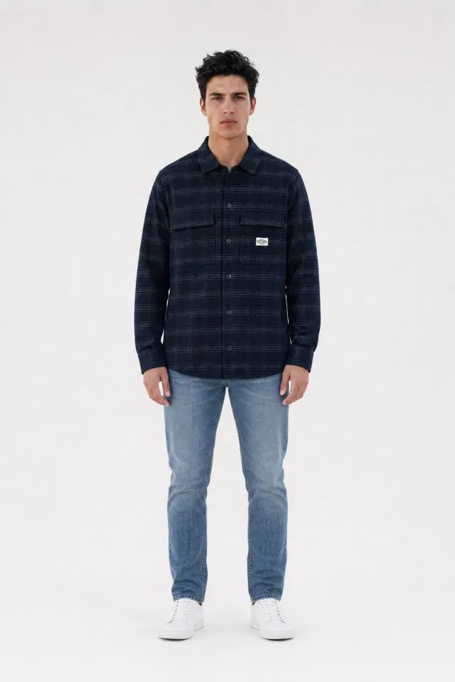 Teddy Smith C-Luis ML camicia quadri blu navy uomo