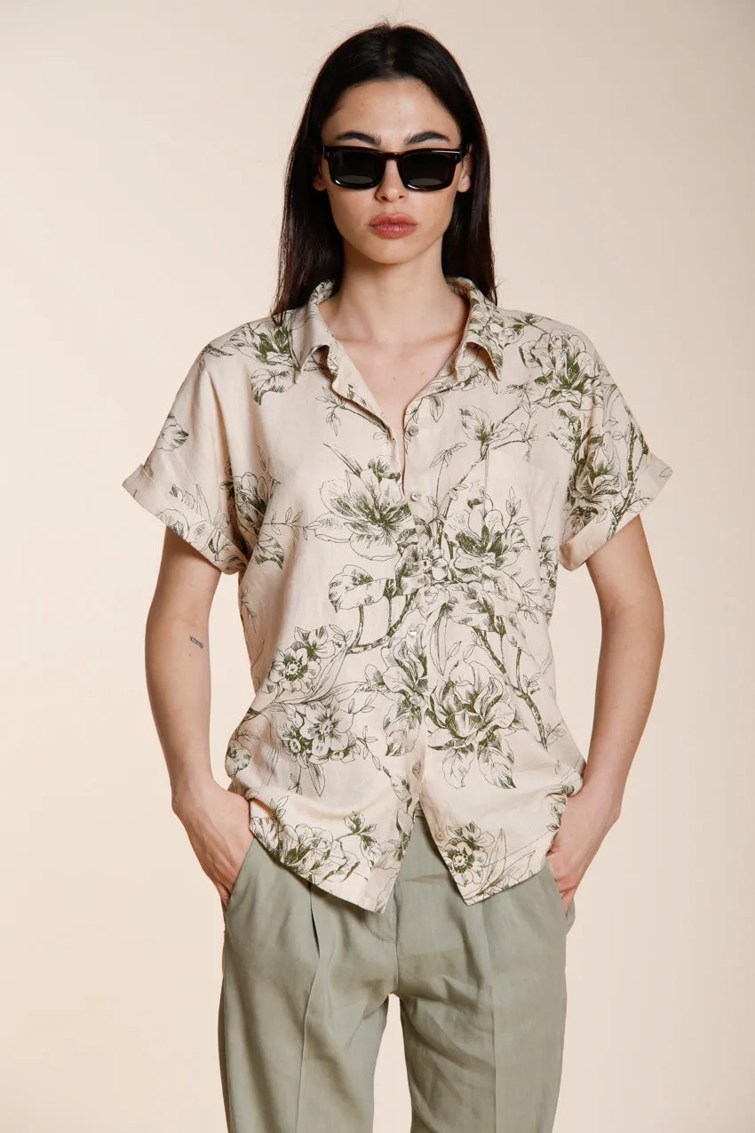 Mason's Livia camicia donna beige fiori lino