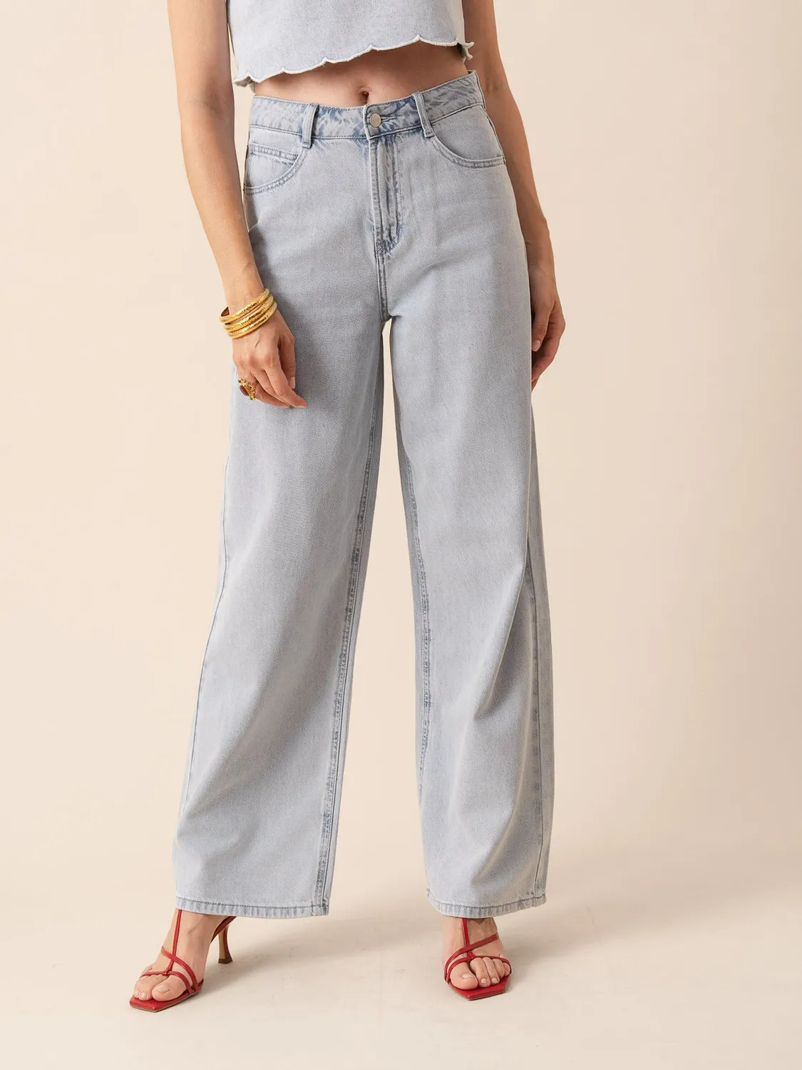 Oraije Joly jeans wide blu chiaro lyocell leggero