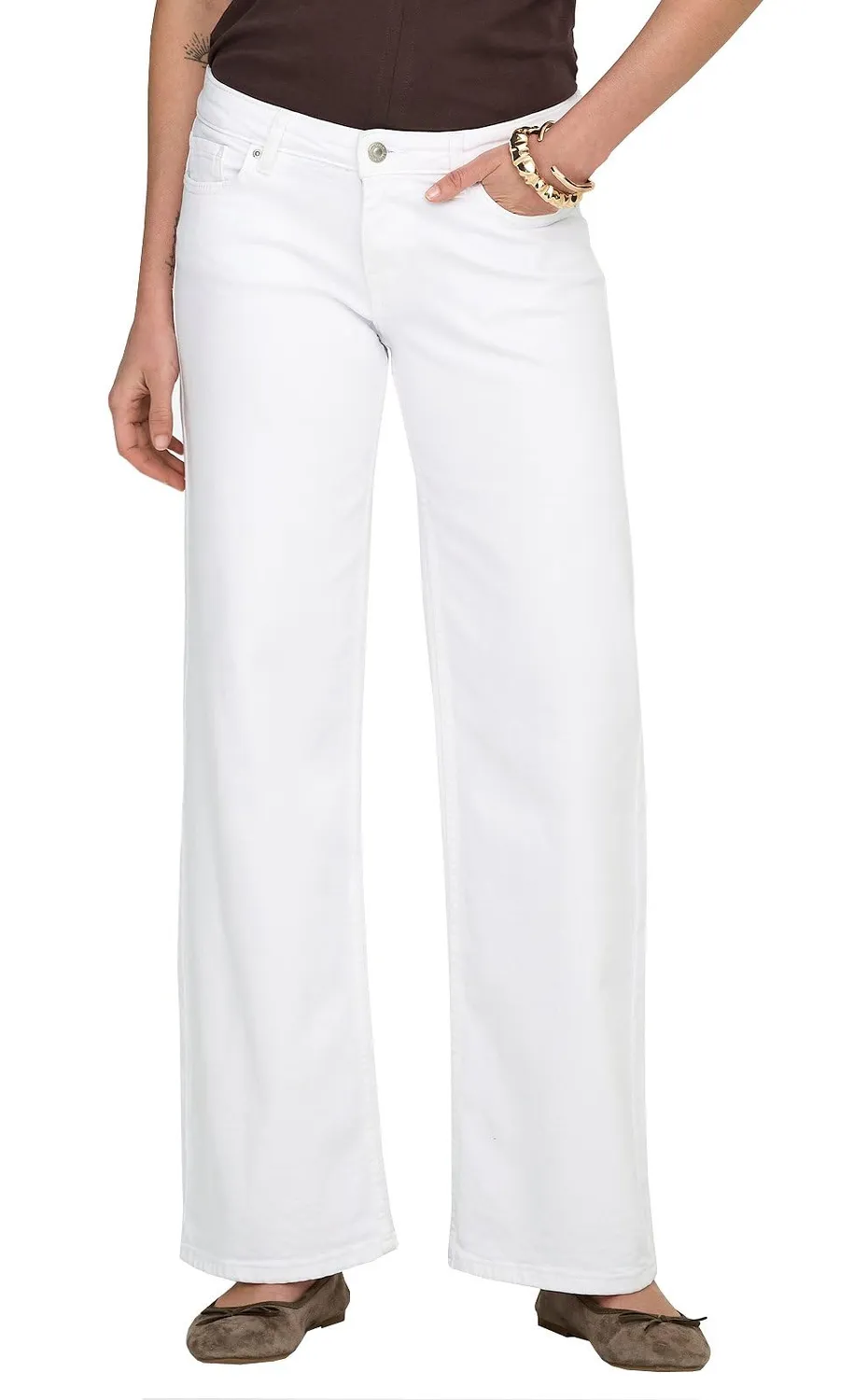 ONLY Onljudy-O vita bassa jeans wide leg bianco
