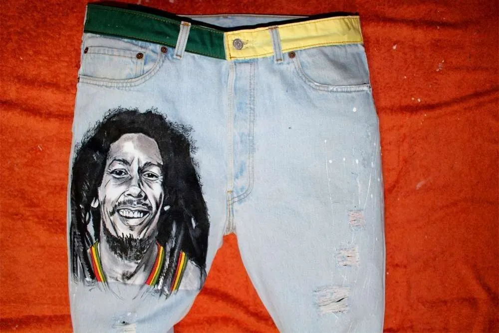 Levi's Vintage Bob Marley jeans dipinti a mano custom