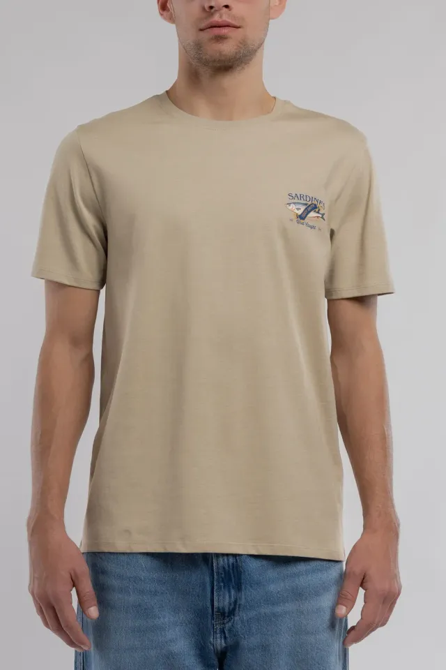 Teddy Smith T-Fish T-Shirt Uomo Beige Girocollo Stampa