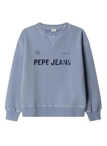 Pepe Jeans Ben Felpa Ragazzo Girocollo Blu Effetto Lavato