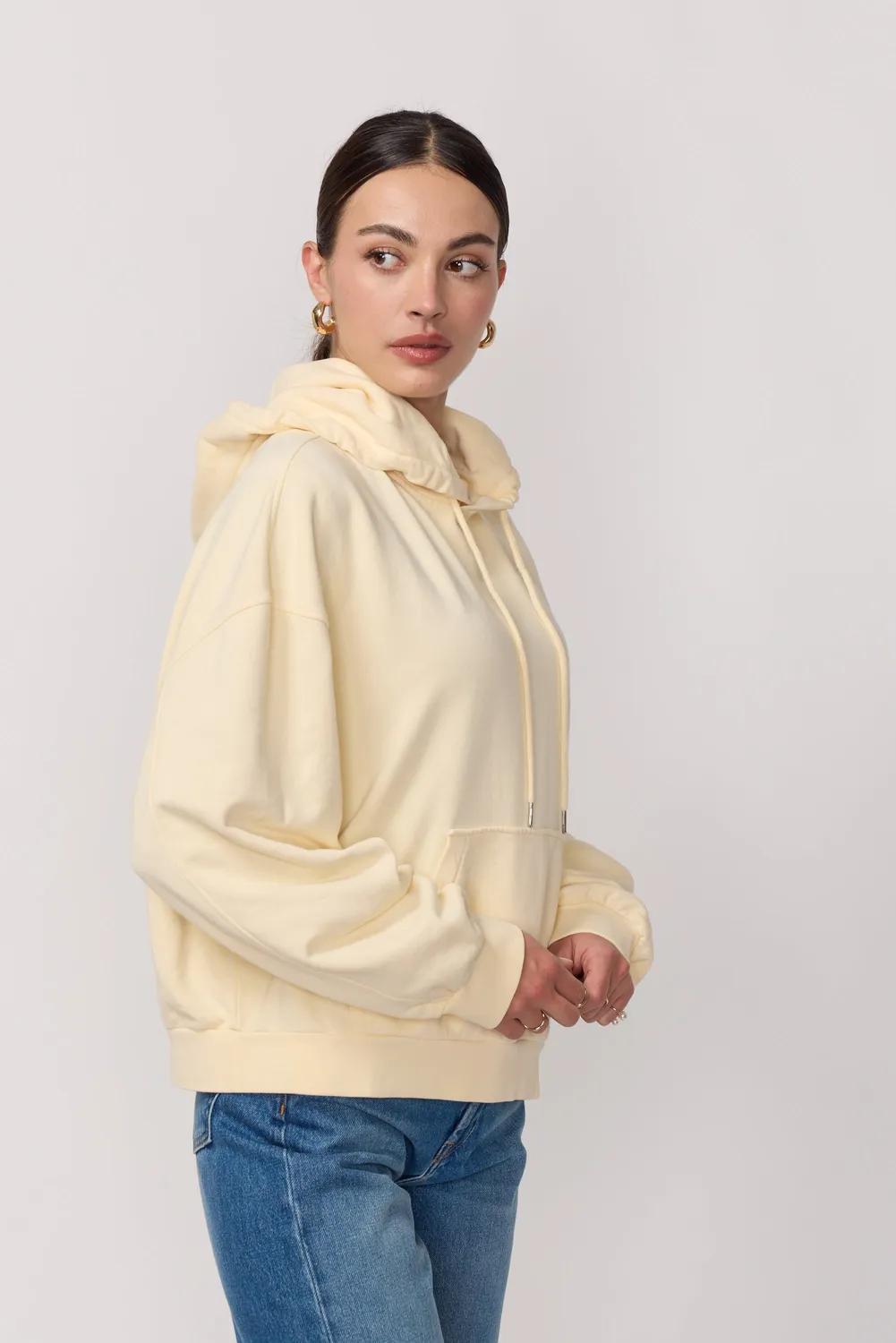 acquaverde Boxy felpa con cappuccio Pale Yellow cotone