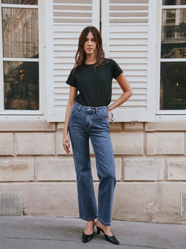 Oraije Gabriel jeans wide rigato stone cotone