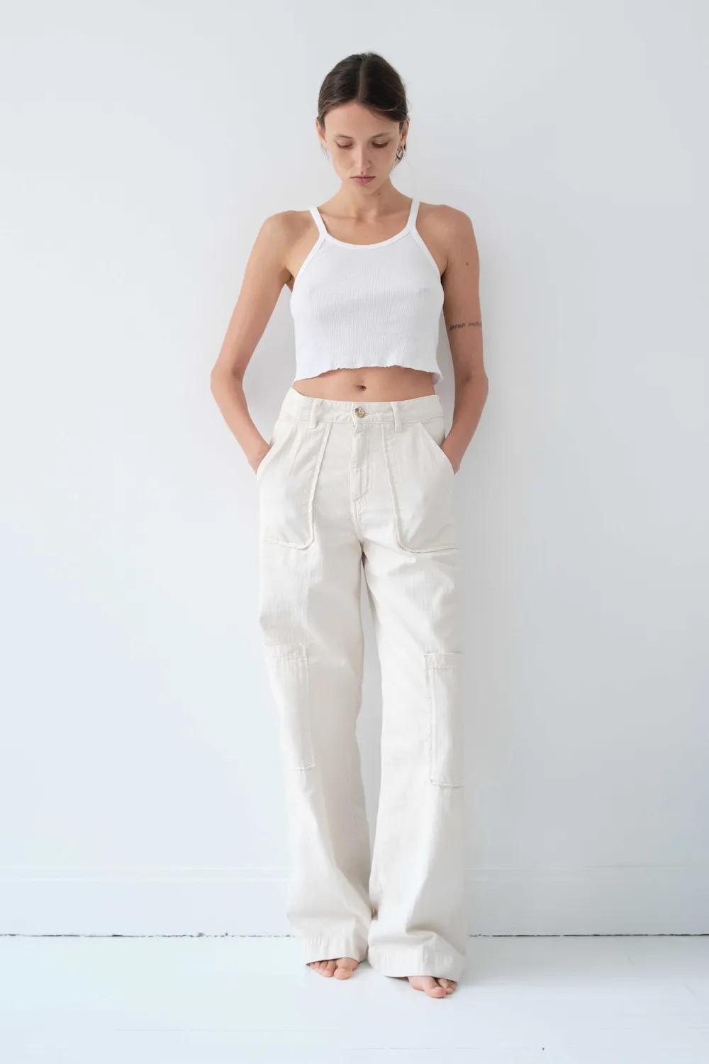 acquaverde Sander pantalone cream cargo ampio