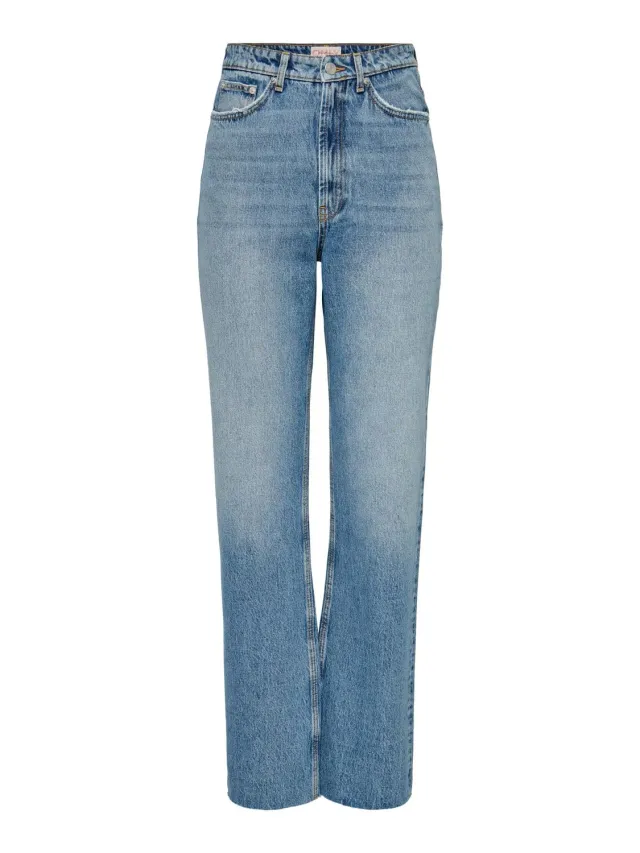Only Onlriley vita alta jeans dritti 26W/34L blu medio