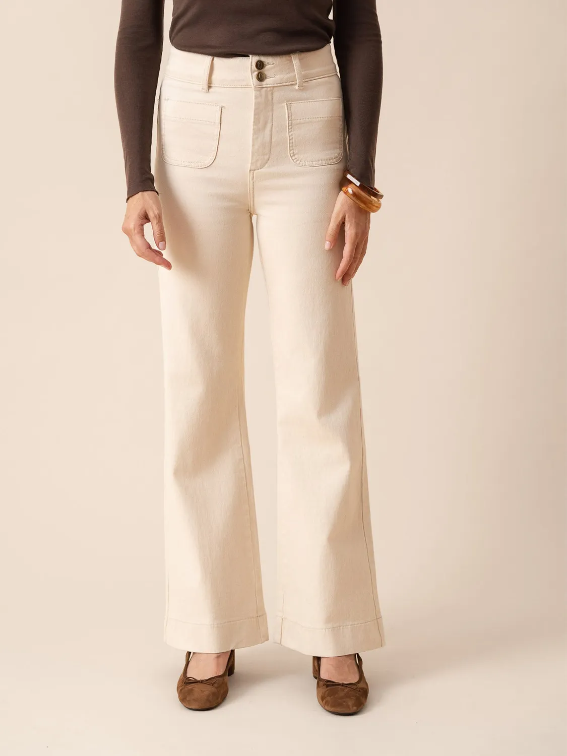 Oraije Elena jeans large flare beige cotone