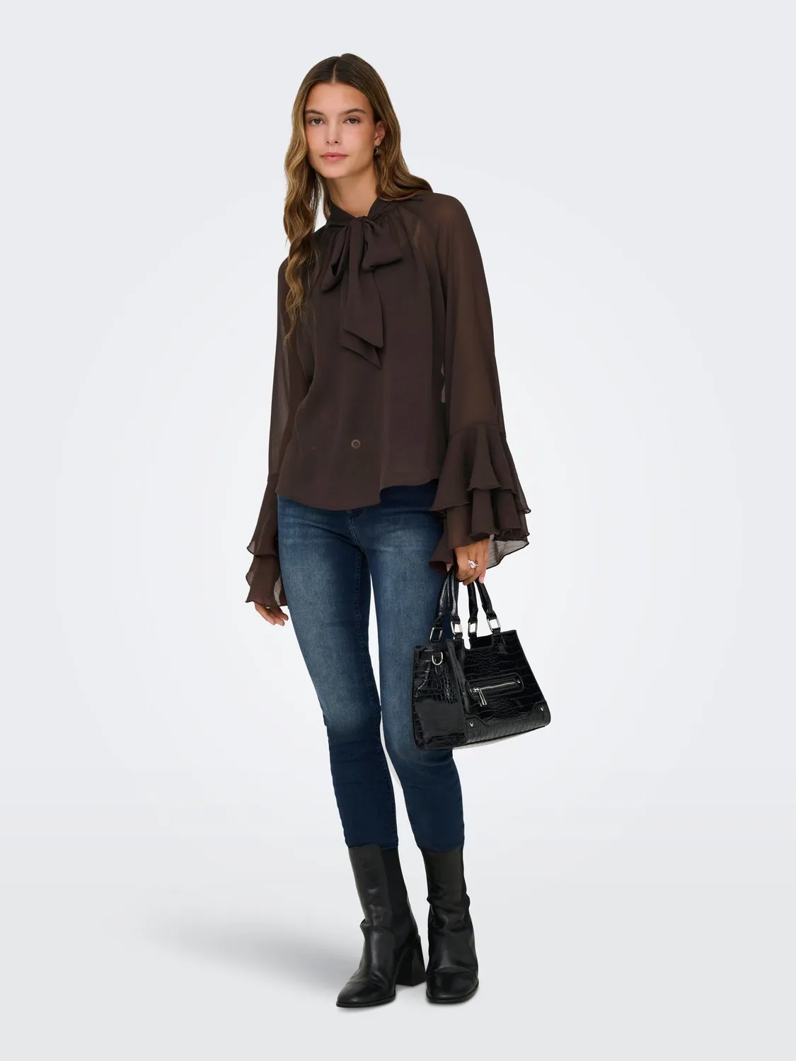 ONLY ONLPENINNA Camicetta Donna Maniche Lunghe con Fiocco