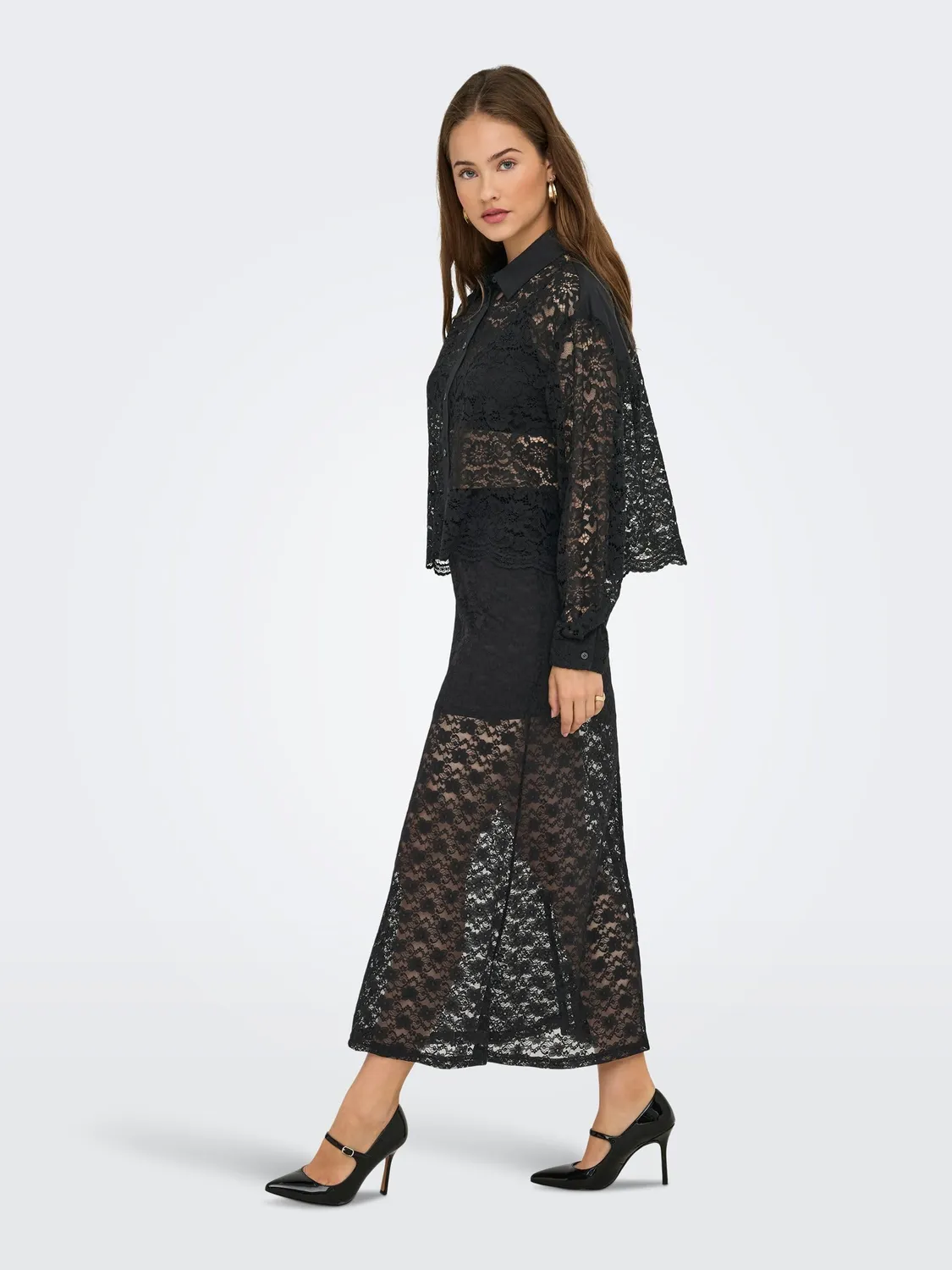 ONLY Onljilli Lace Mix maglietta donna nera S pizzo