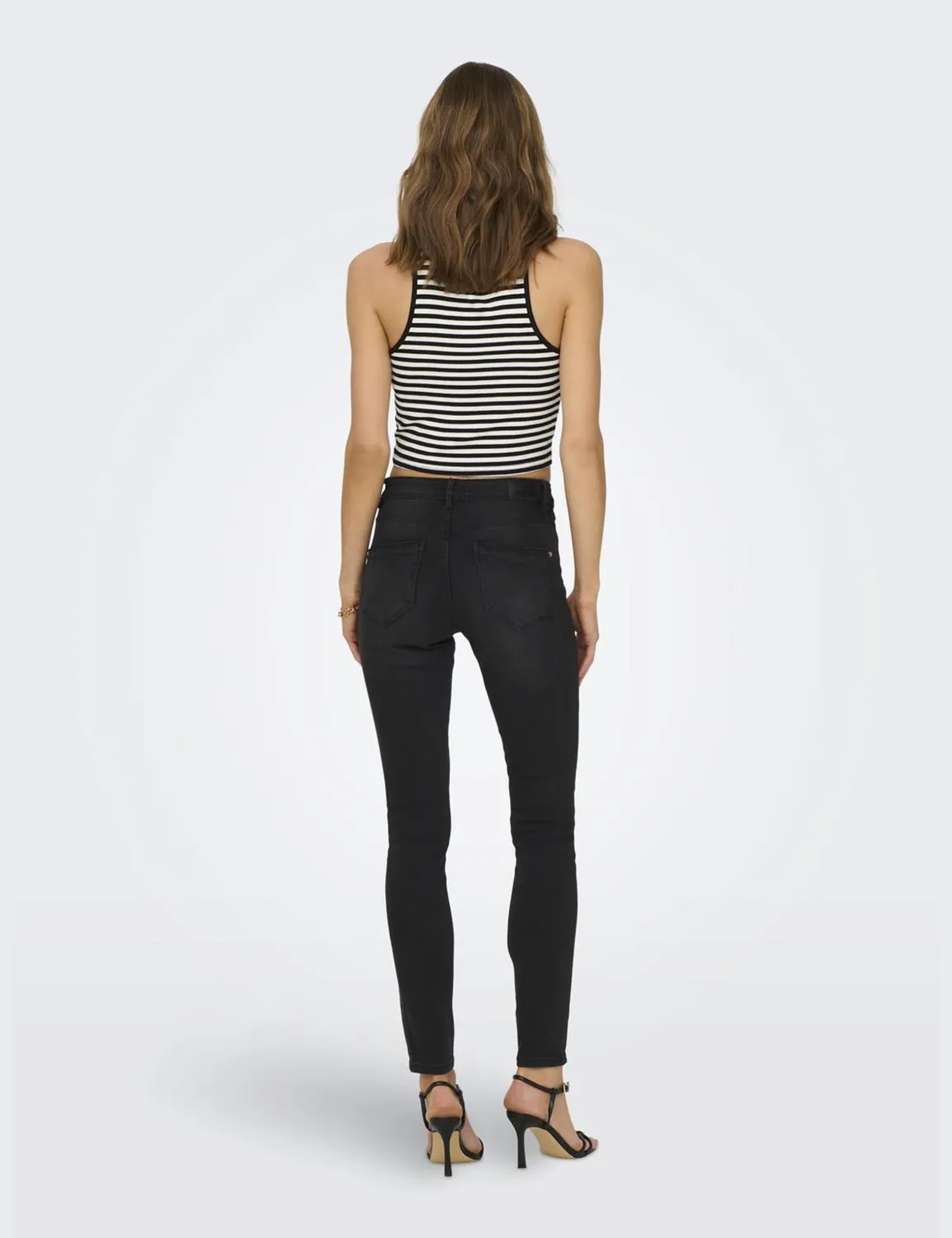 Only Onlbelia top donna crop taglia S nero righe