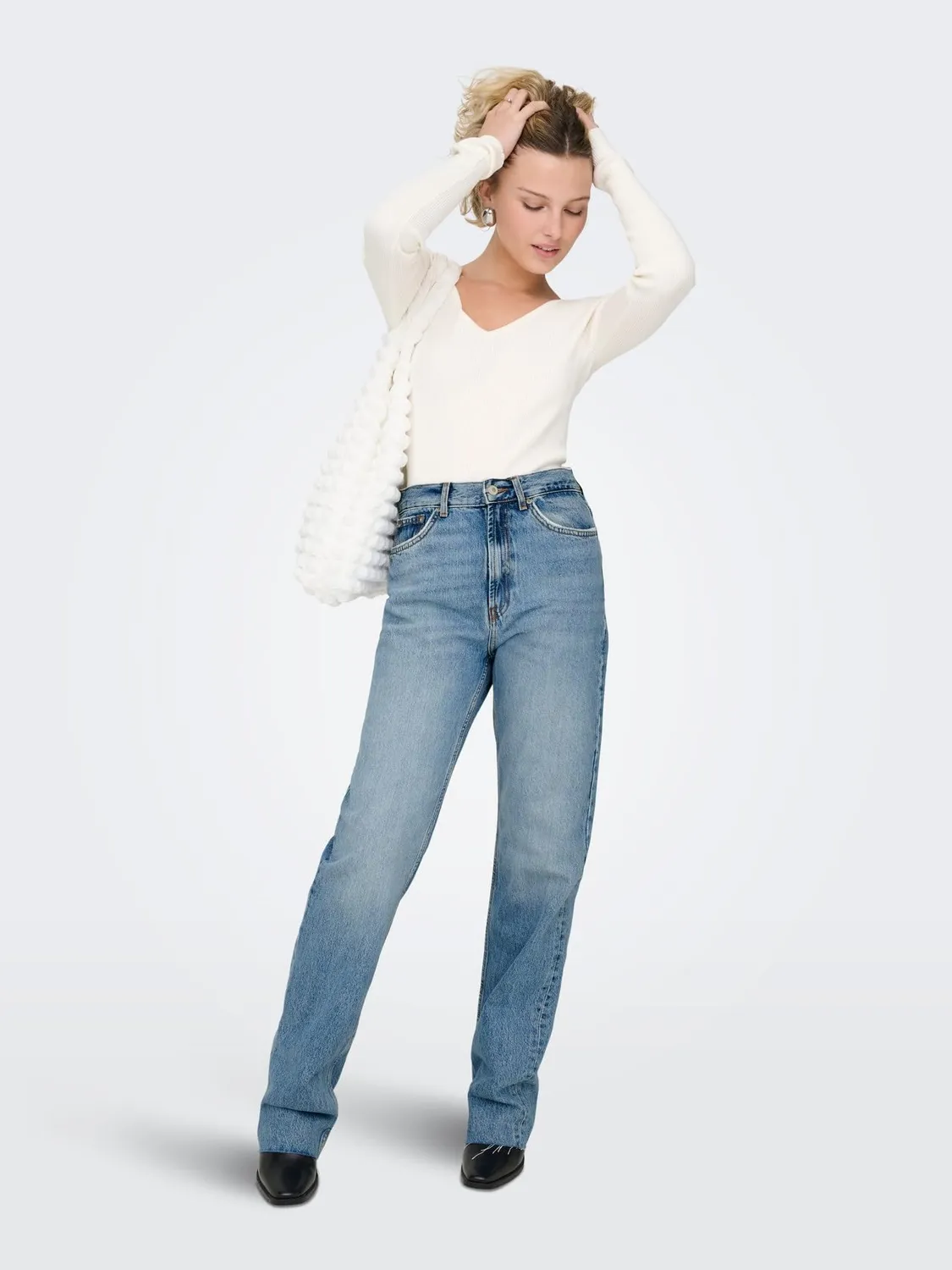 Only Onlriley vita alta jeans dritti 26W/34L blu medio