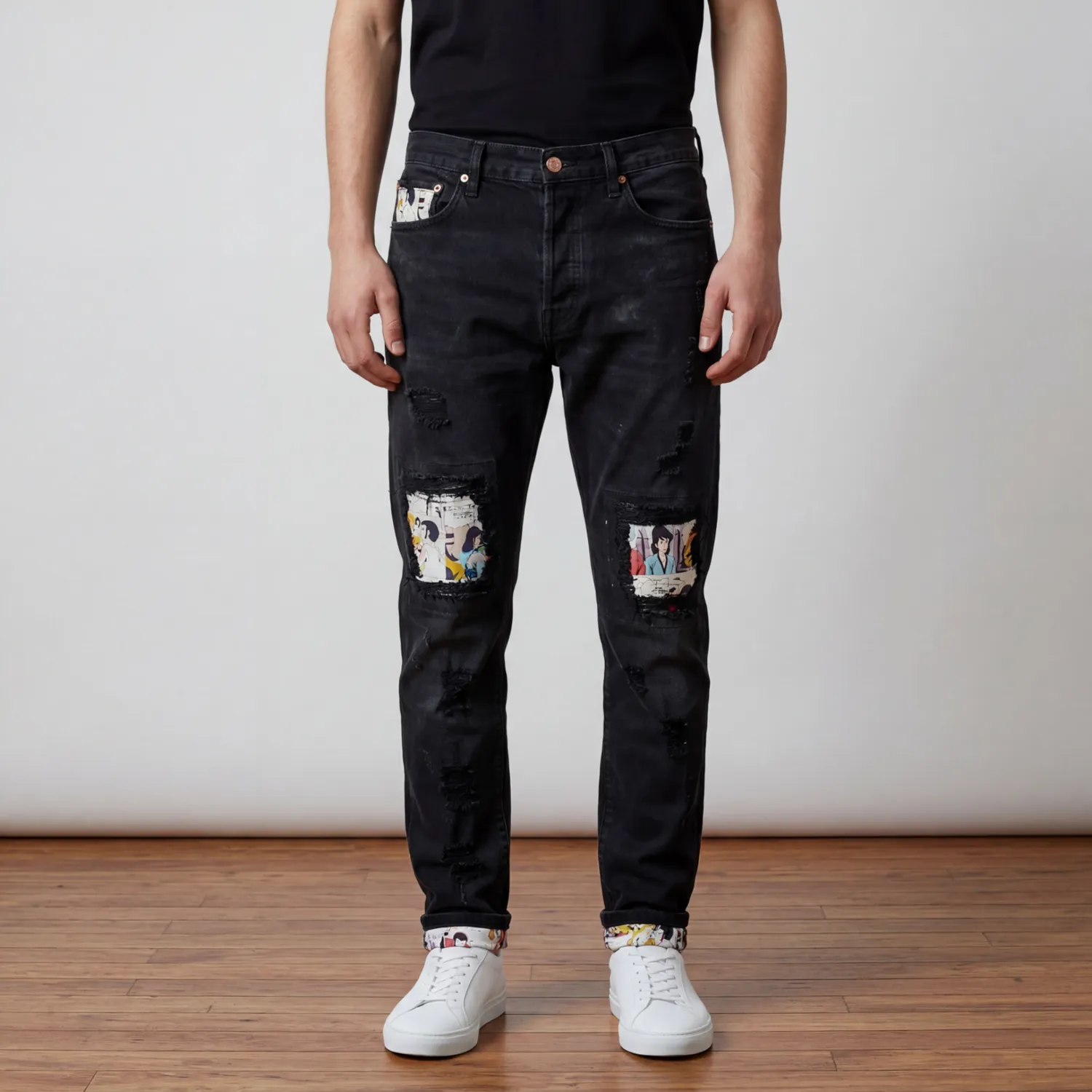 Never Say Never Levi's Vintage Lupin jeans dipinti neri fumetti