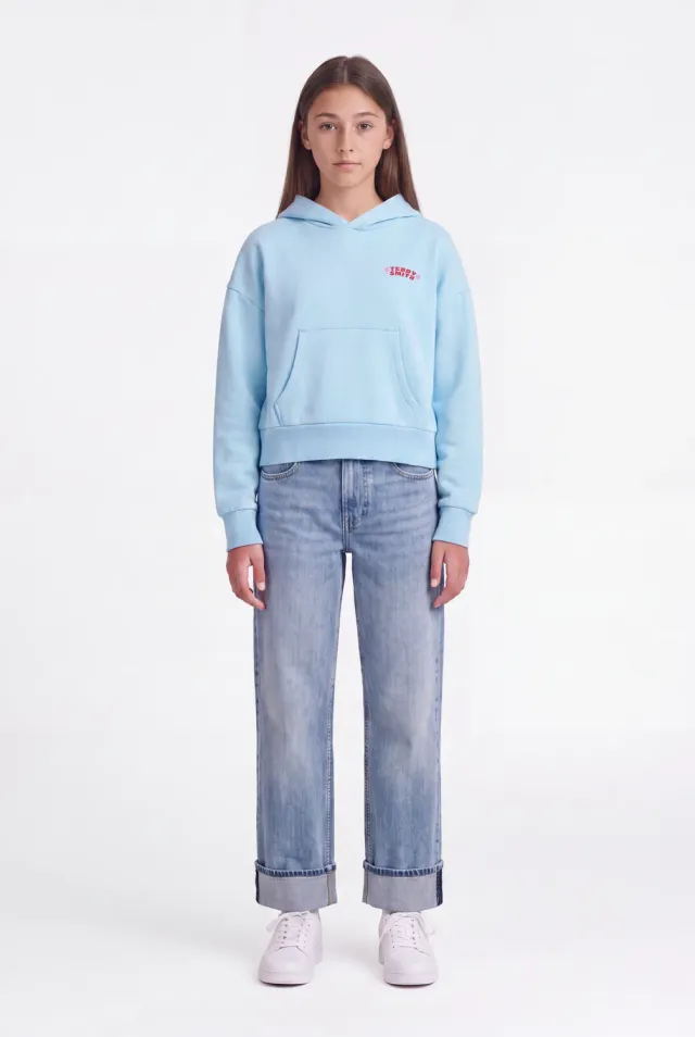 Teddy Smith S-Bird Hoody JR Felpa Bambina Azzurro Ricamata