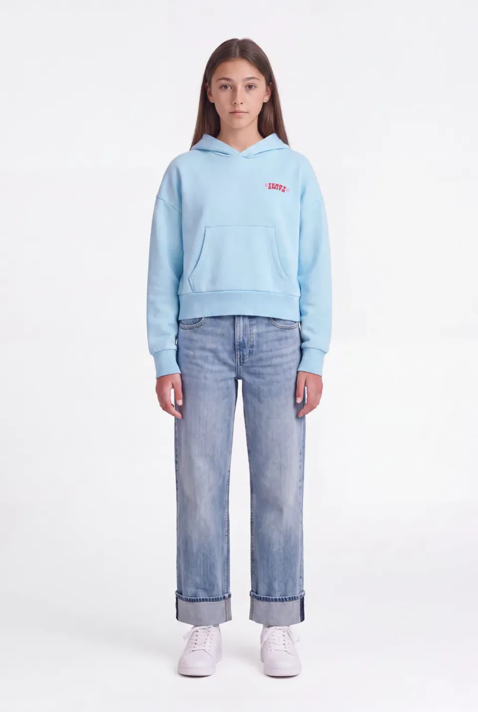 Teddy Smith S-Bird Hoody JR Felpa Bambina Azzurro Ricamata