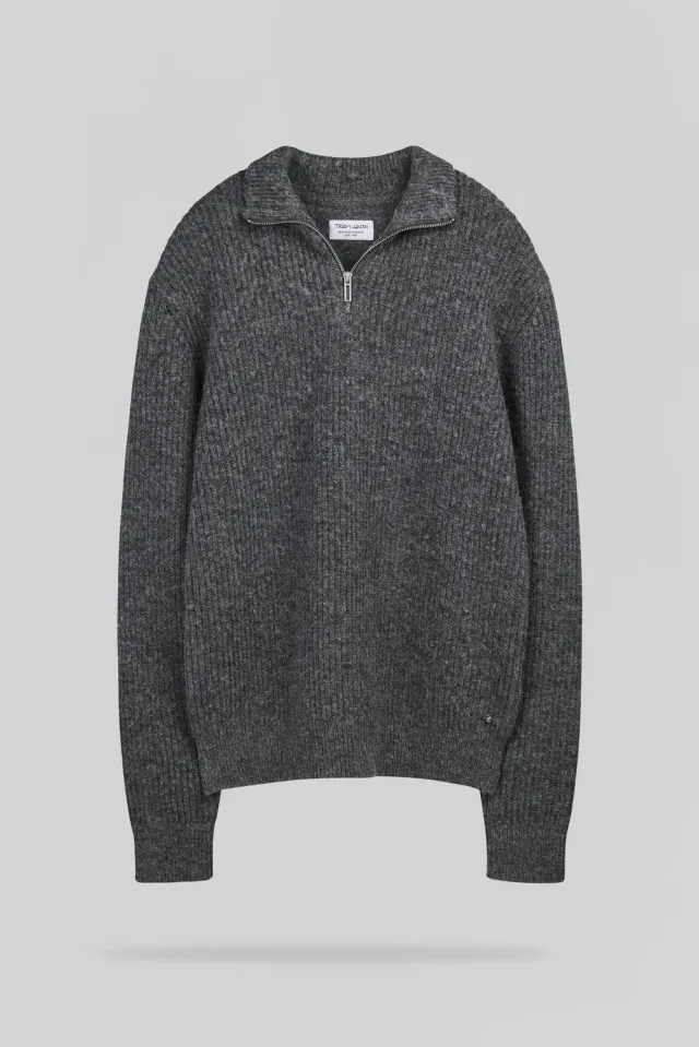 Teddy Smith P-Clayton Maglione Zip Grigio Misto Lana