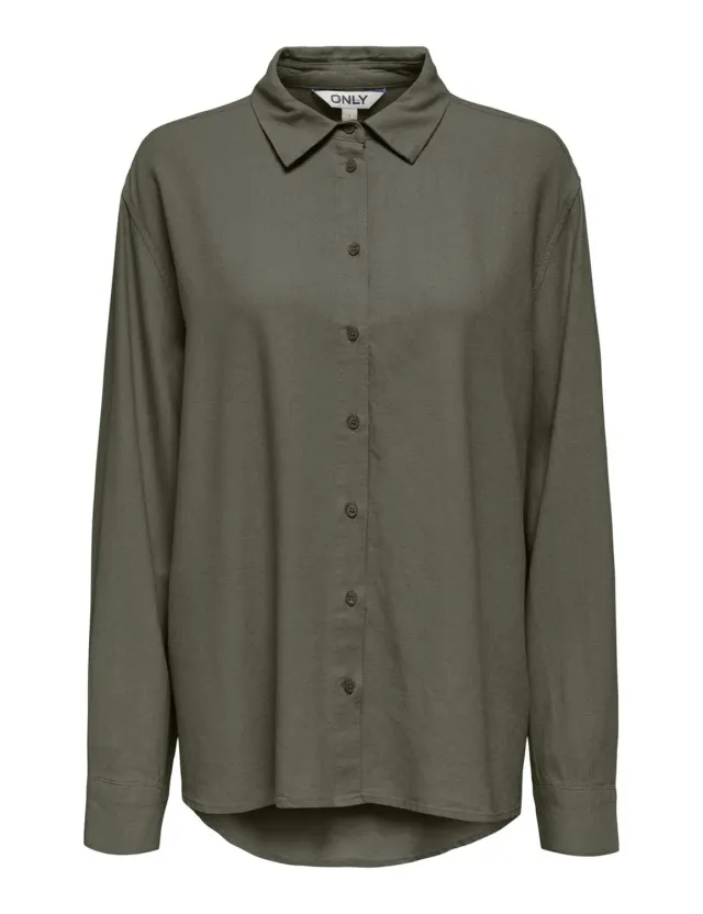 ONLY Onlgoa Lino camicia donna manica lunga verde