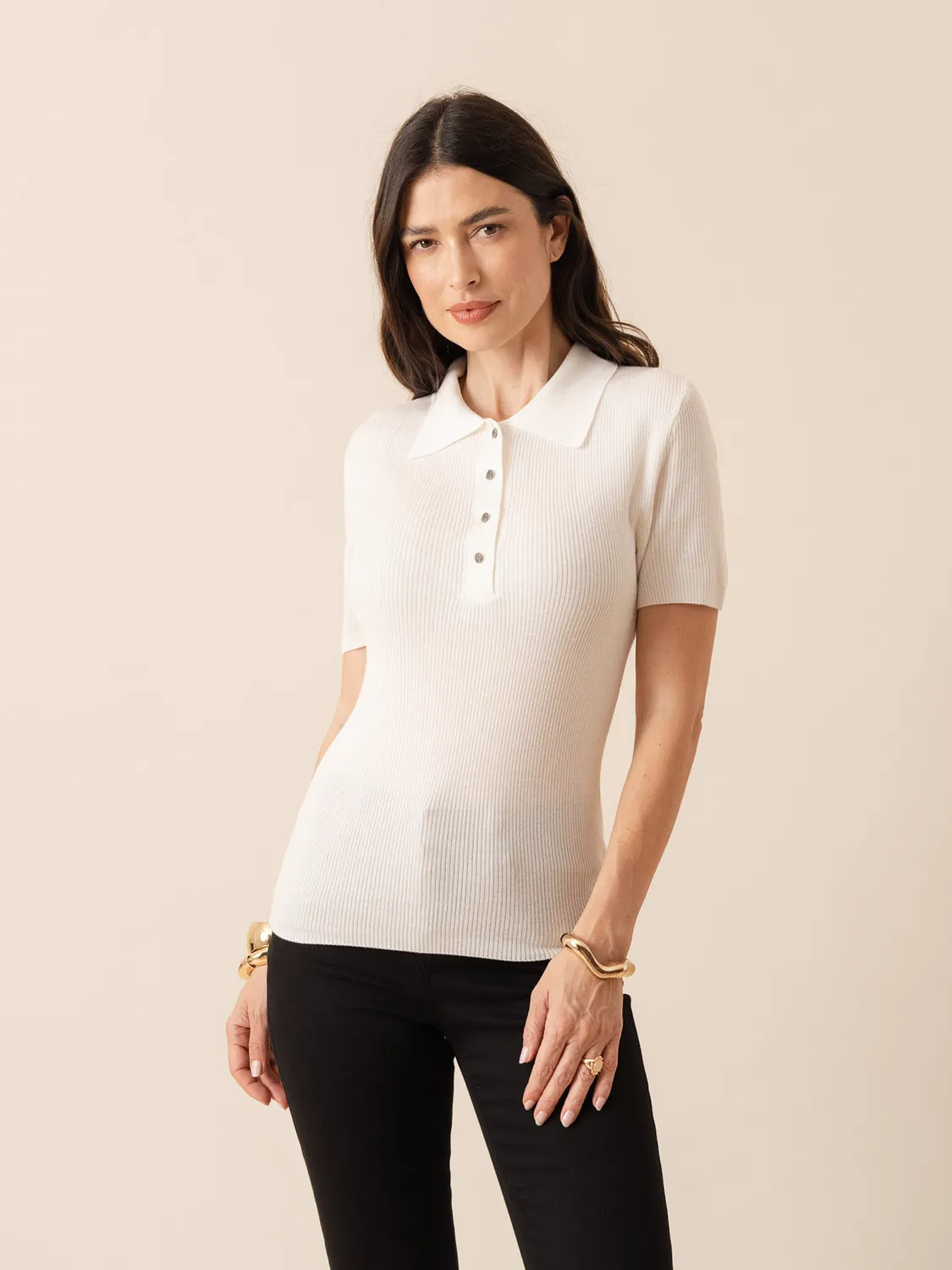 Oraije Méline polo in maglia ecru