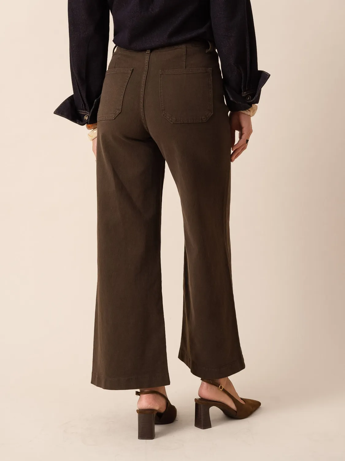 Oraije Violette jeans wide cioccolato vita alta