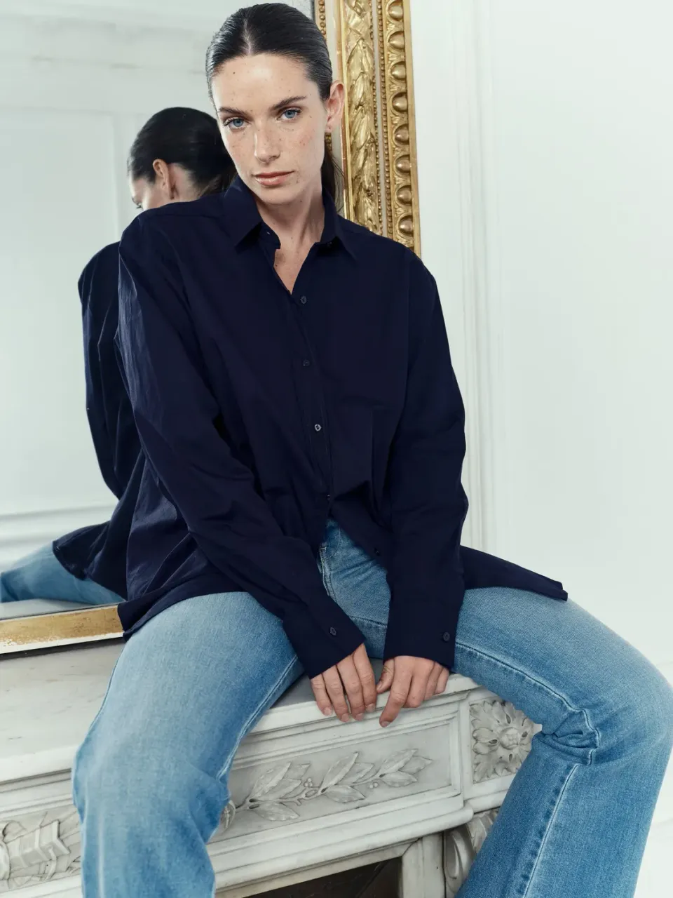Acquaverde White Shirt camicia navy oversize cotone