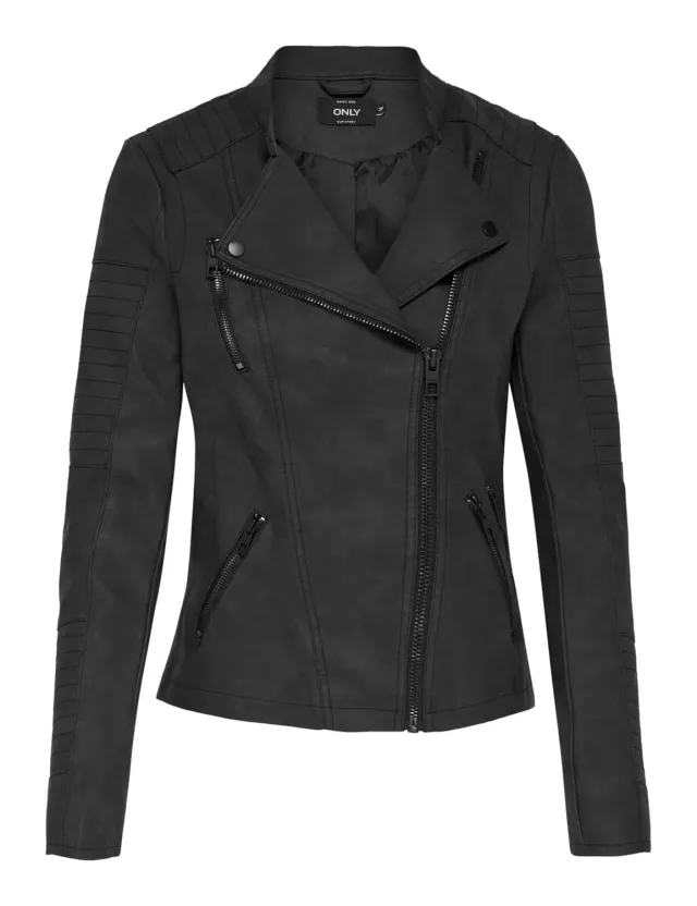 Only Ava Biker giacca donna similpelle nera cerniera