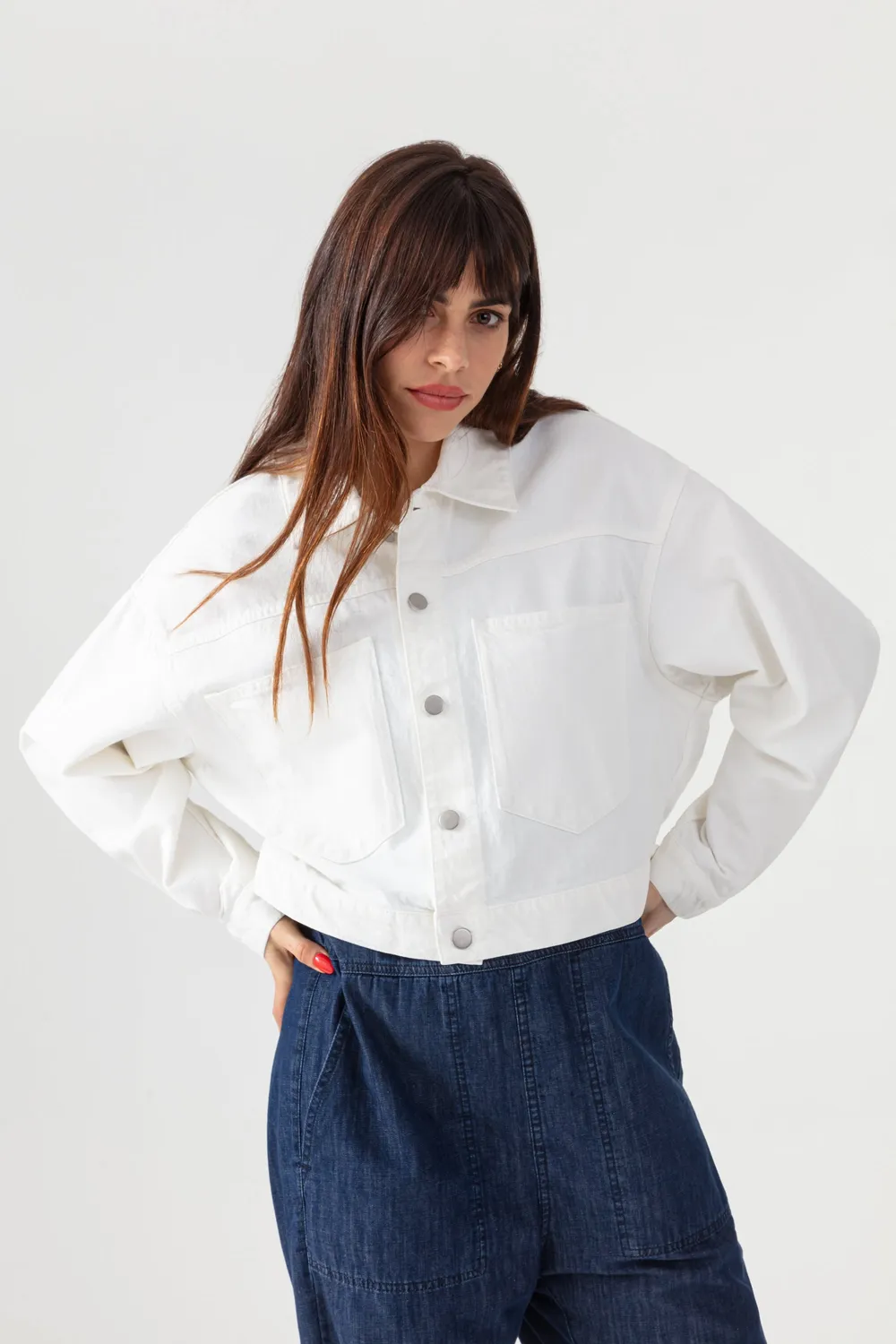 Acquaverde Dean Off White giacca jeans corta