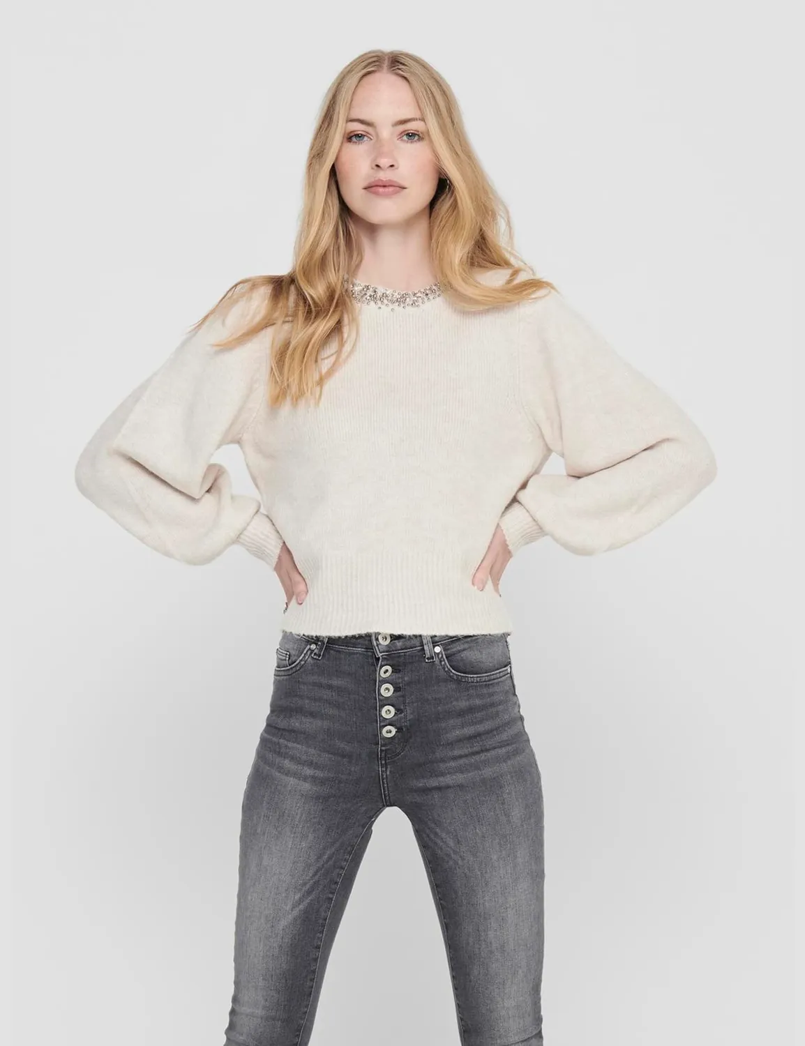 ONLY ONLELSA maglione donna in maglia mélange pietra