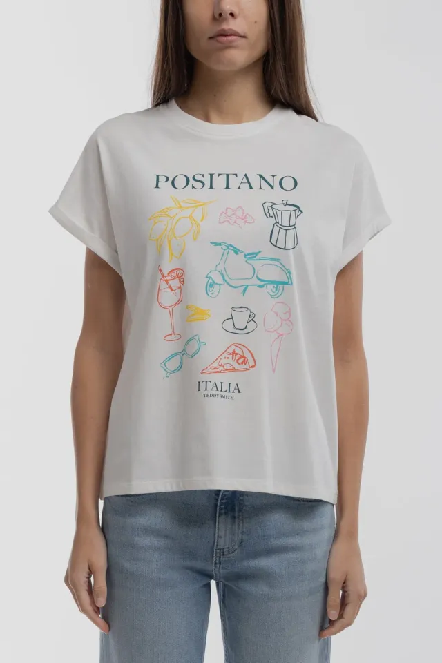 Teddy Smith T-Italia MC T-shirt oversize donna Middle White Italia