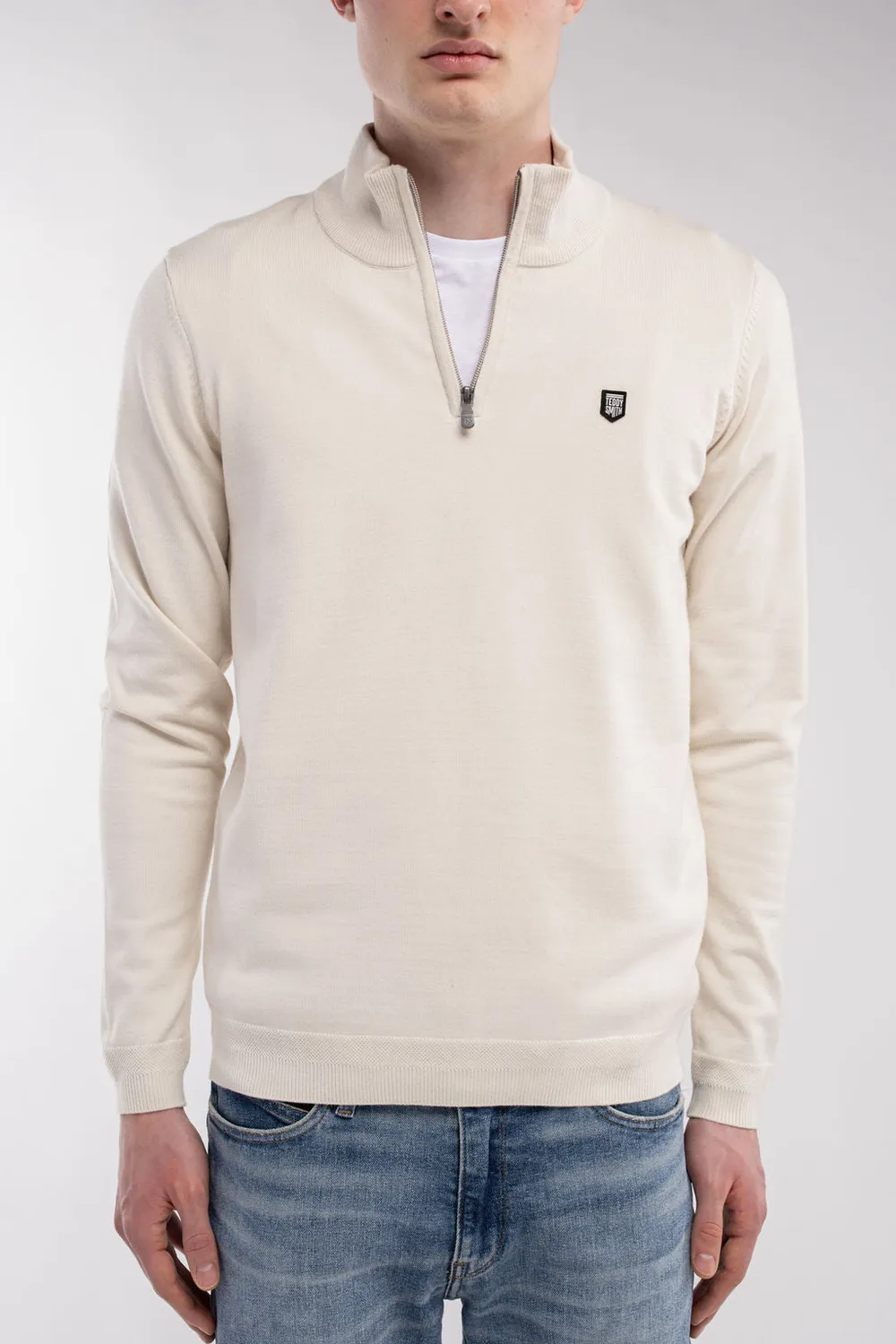 Teddy Smith P-Marty 2 maglione cream collo alto zip maglia fine
