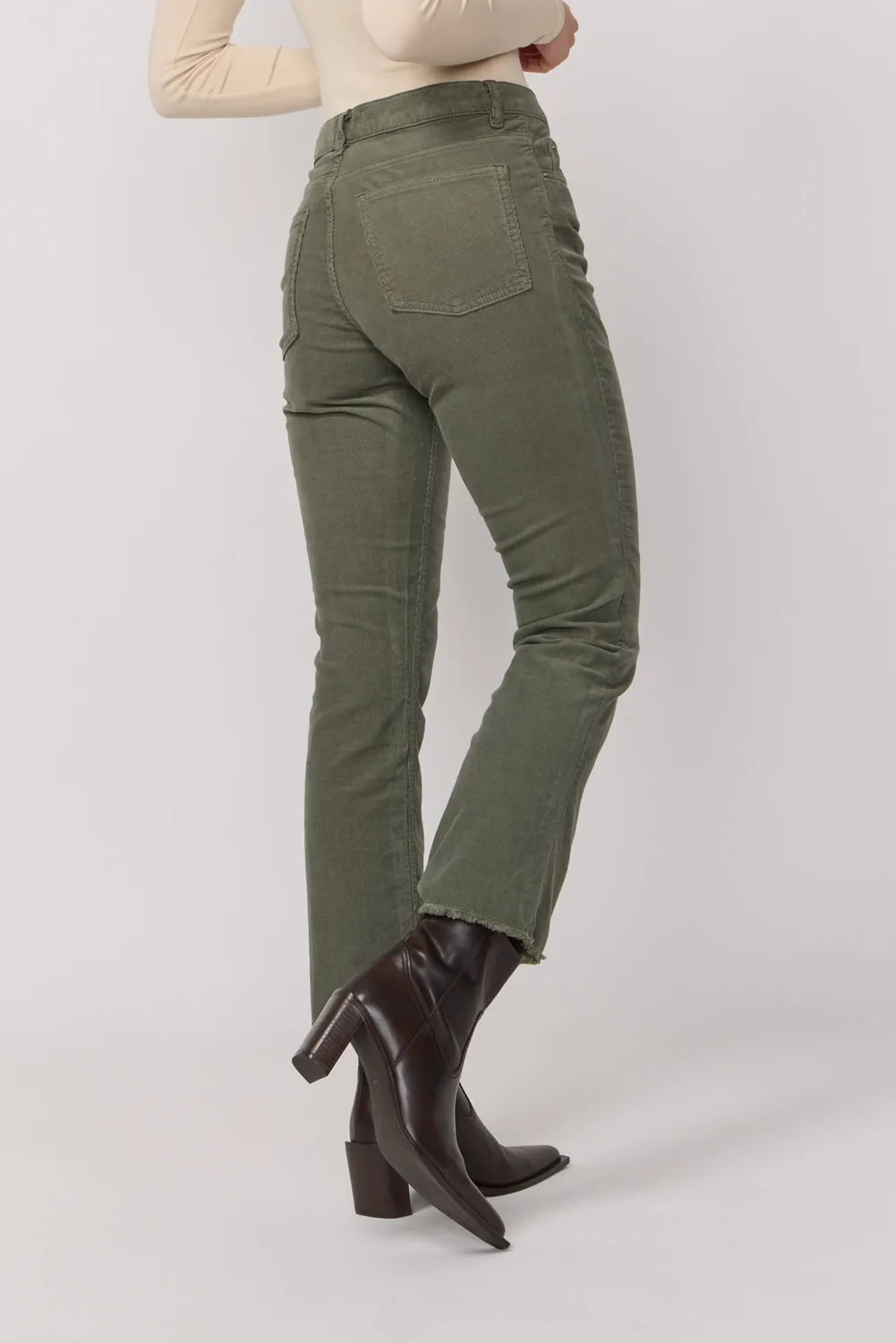 Acquaverde Cara Military Kaki pantalone bootcut velluto