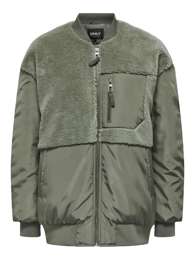 ONLY Onlemmy giacca teddy M verde collo tondo zip