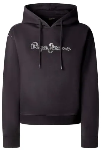 Pepe Jeans Silver Signature Logo Hoodie felpa donna S argento