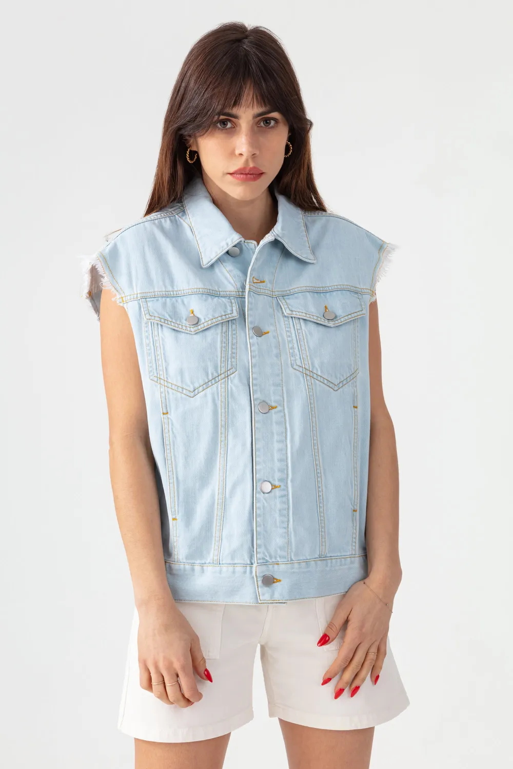acquaverde Karly gilet jeans Ultra Bleached slavato